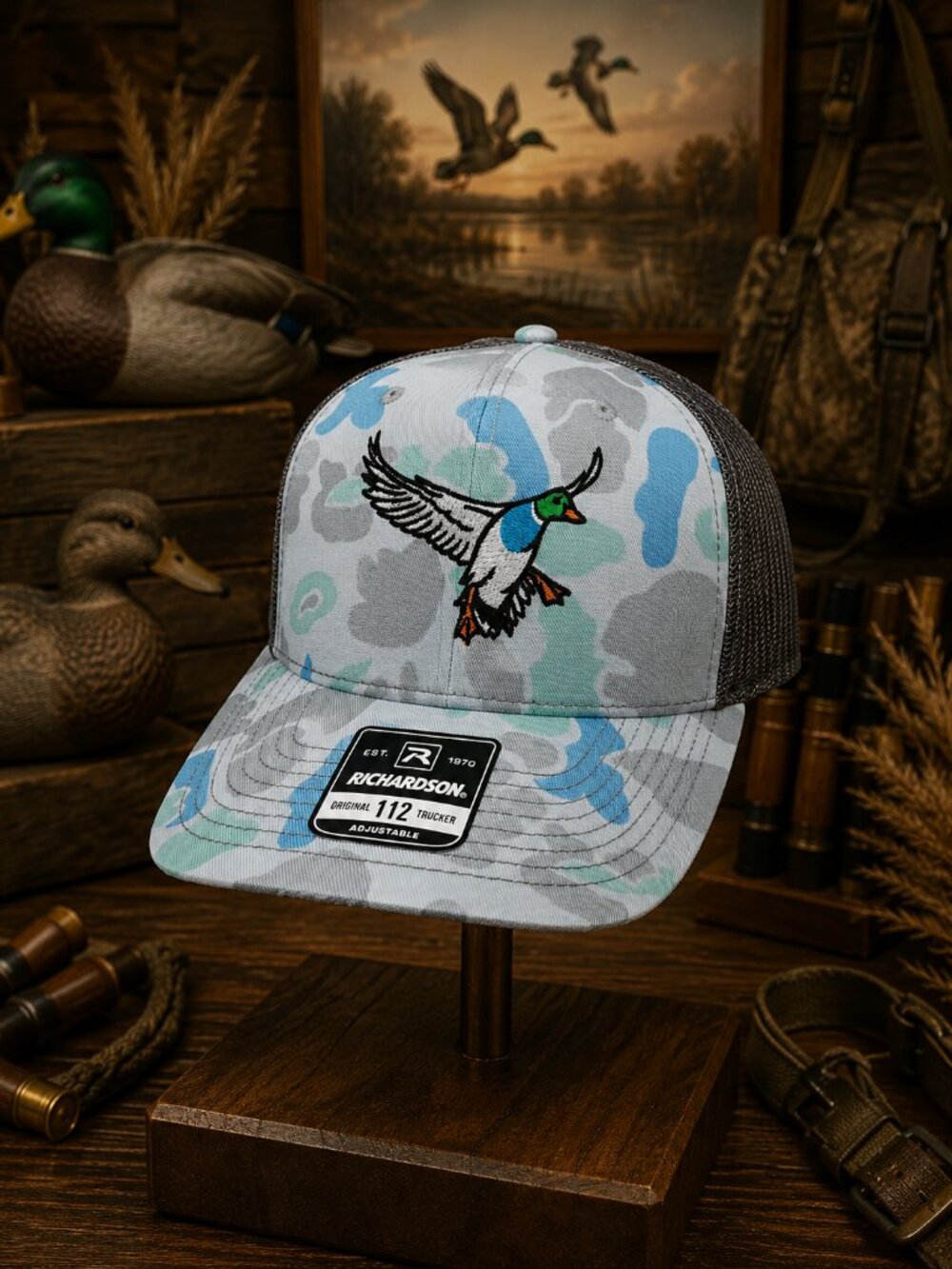 Black Pond Duck Hunting Richardson 112 Mesh Snapback Embroidered Cap Hat